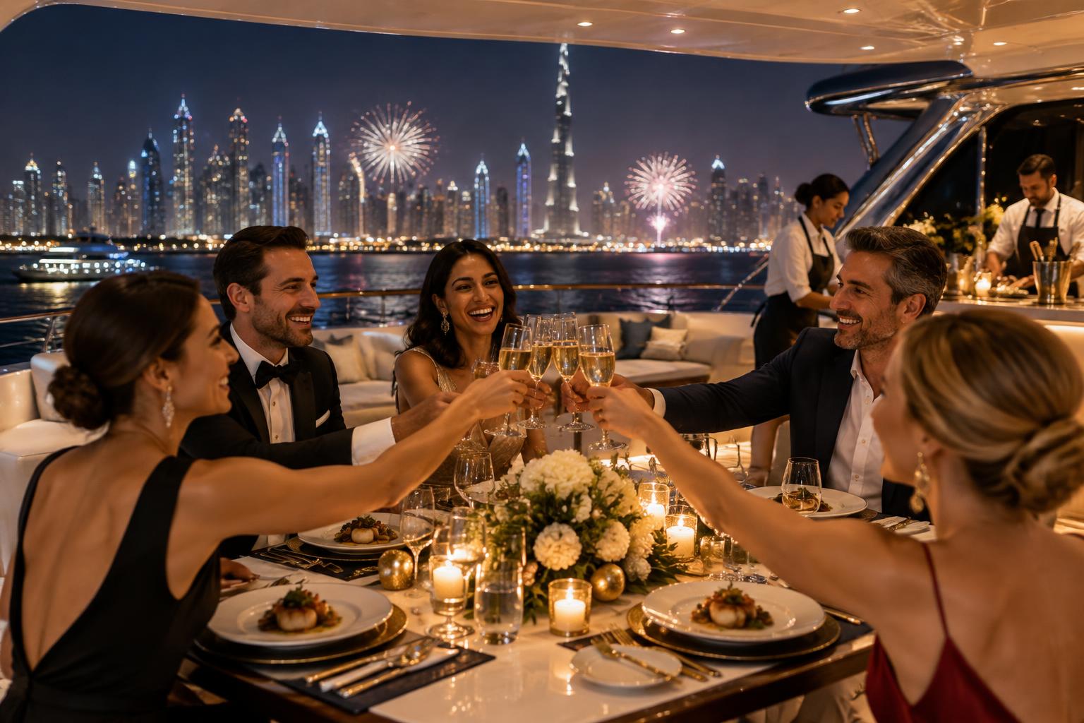 Elegant New Year dinner and private celebration on a luxury yacht in Dubai