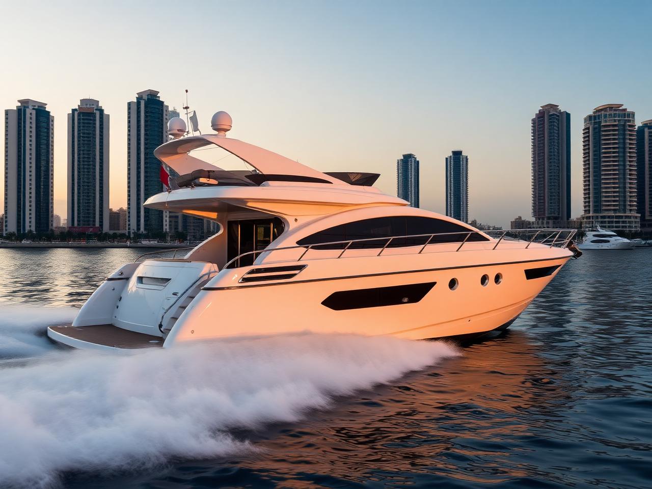 Onyx 80ft luxury yacht on the water near Palm Jumeirah